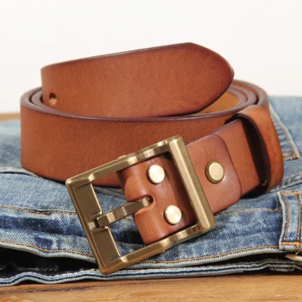 BrassReign™ Men's Rock Style Cowhide Leather Belt – Solid Brass Pin Buckle 3.8cm 2