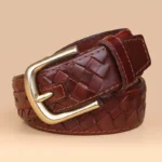 BRAIDFORGE™ 3.8CM Men’s Woven Leather Belt – Genuine Cowskin with Copper Buckle 3