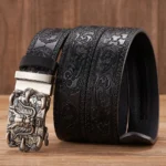 DRAGONBLAZE™ 3.5CM Dragon Buckle Leather Belt – Tang Grass Pattern Automatic Belt for Men 6