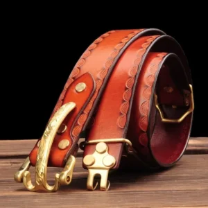 CAVALCRAFT™ Cavalry Copper Buckle Leather Belt – 3.8CM Full Grain Cowhide Strap for Men’s Jeans 1