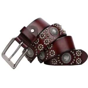 REBELFORGE™ 3.8CM Men’s Punk Leather Belt – Riveted Cowskin with Pin Buckle for Jeans 1