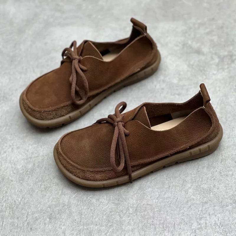 Velina™ Handmade Leather Women Flats – Retro Round Toe Shallow Slip-On Loafers 3