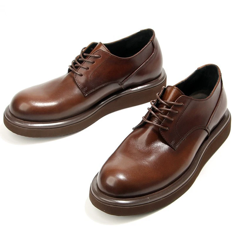 Platridge™ Handmade Men Platform Leather Shoes – Casual Cowhide Lace-Up Spring/Autumn Footwear 5