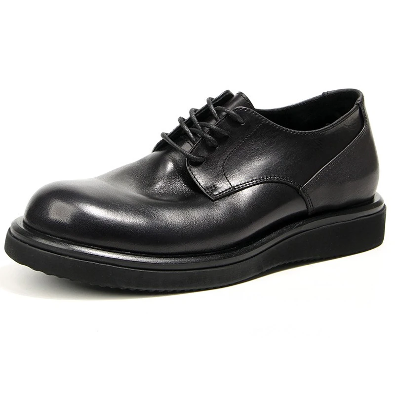 Platridge™ Handmade Men Platform Leather Shoes – Casual Cowhide Lace-Up Spring/Autumn Footwear 1