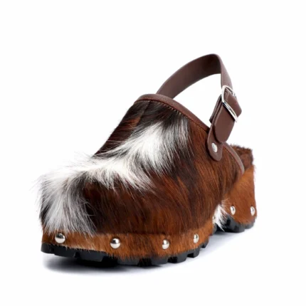 WildCharm™ Women Platform Fur Clogs – Vintage Studded Cowboy Sandals with Buckle & Arch Support 1