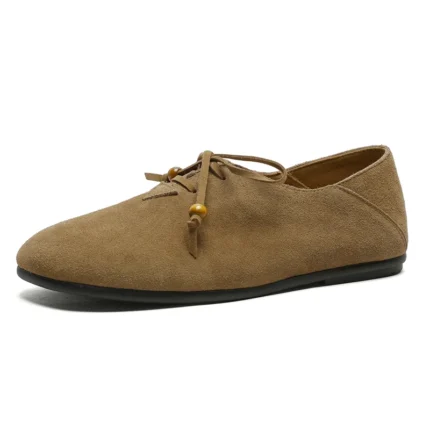 RetroCharm™ Women’s Retro Leather Lace-Up Flats – Cow Suede German Training Style Loafers 1