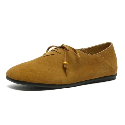 RetroCharm™ Women’s Retro Leather Lace-Up Flats – Cow Suede German Training Style Loafers 2
