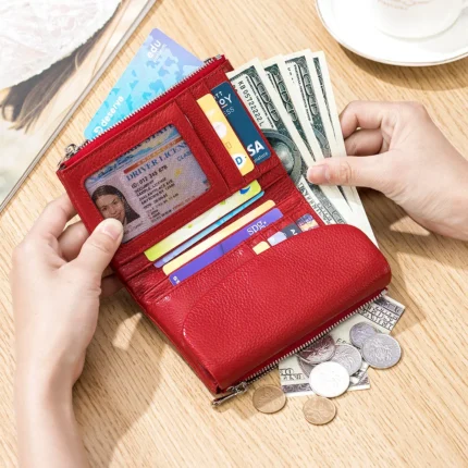 EleganceFold™ Women’s Genuine Cow Leather Trifold Wallet – Short Coin Purse & Card Holder Clutch 2