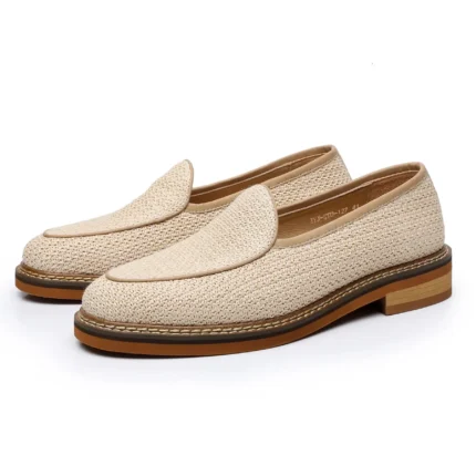 Timeless Elegance™ Men’s Handmade Suede Linen Loafers – Wooden Sole Summer Slip-On Dress Shoes 2