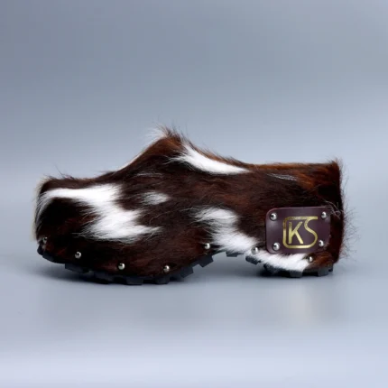 LuxeNest™ Handmade Studded Platform Fur Slippers – Natural Calf Hair Leather-Lined Wedge Clogs with Arch Support 2