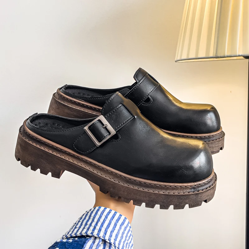 BoldStep™ Thick Platform Leather Mules for Men – Backless Designer Loafers Summer Slip-On Shoes 1
