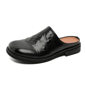 GrandeurStep™ Men Leather Mules – Luxury Backless Loafers with Split Leather & Metal Trim 1