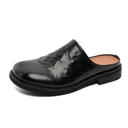 GrandeurStep™ Men Leather Mules – Luxury Backless Loafers with Split Leather & Metal Trim 1