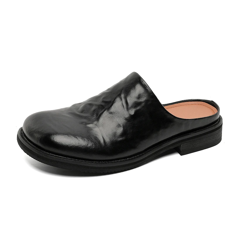 GrandeurStep™ Men Leather Mules – Luxury Backless Loafers with Split Leather & Metal Trim 1