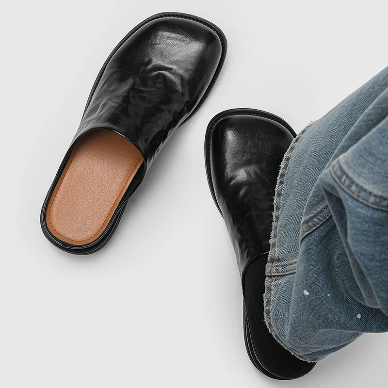 GrandeurStep™ Men Leather Mules – Luxury Backless Loafers with Split Leather & Metal Trim 4