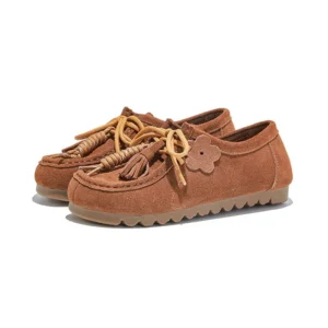 EleganceEase™ Women’s Genuine Leather Lace-Up Flats – Cow Suede Round-Toe Office Lady Shoes 1