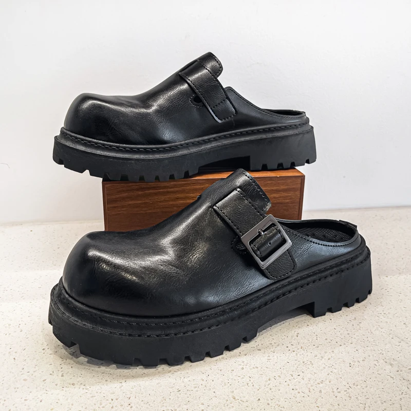 BoldStep™ Thick Platform Leather Mules for Men – Backless Designer Loafers Summer Slip-On Shoes 6