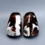 LuxeNest™ Handmade Studded Platform Fur Slippers – Natural Calf Hair Leather-Lined Wedge Clogs with Arch Support 3