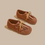 EleganceEase™ Women’s Genuine Leather Lace-Up Flats – Cow Suede Round-Toe Office Lady Shoes 5
