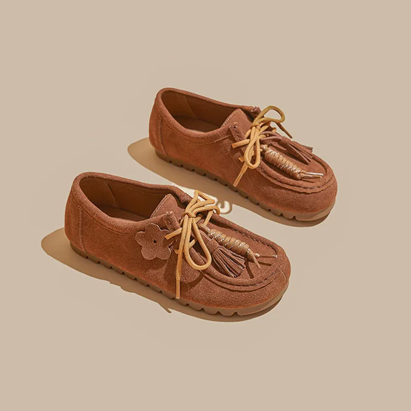 EleganceEase™ Women’s Genuine Leather Lace-Up Flats – Cow Suede Round-Toe Office Lady Shoes 5