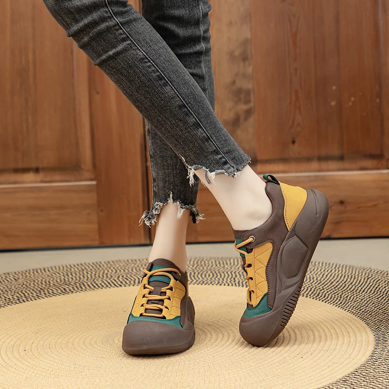 Originality™ Retro Color-Blocked Women Sneakers | Genuine Leather Vulcanized Shoes 5
