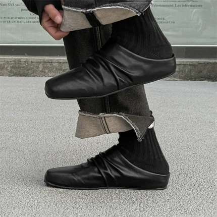 StrideEase™ Men’s Pleated PU Mules – Backless Slip-On Semi-Drag Loafers for Summer 2