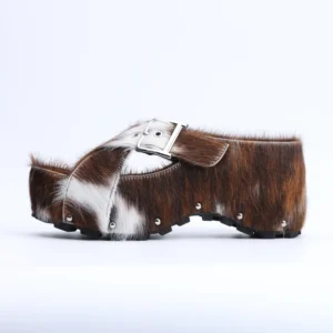 VintageStride™ Women’s Mary Jane Platform Clogs – Natural Calf Hair Mules with Leather Lining and Arch Support 1