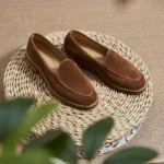 Timeless Elegance™ Men’s Handmade Suede Linen Loafers – Wooden Sole Summer Slip-On Dress Shoes 4
