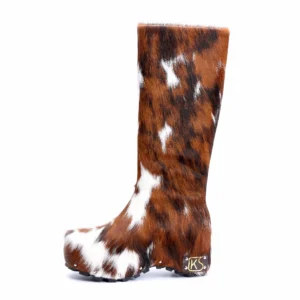 AlpinaMuse™ Luxury Women's Handmade Calf Hair Winter Knee-High Platform Boots – Wool Lined Studded Leather Zip Boots 1