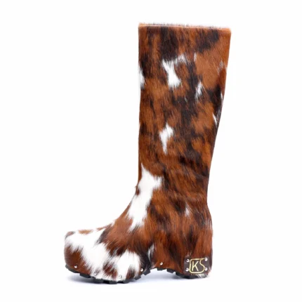 AlpinaMuse™ Luxury Women's Handmade Calf Hair Winter Knee-High Platform Boots – Wool Lined Studded Leather Zip Boots 1