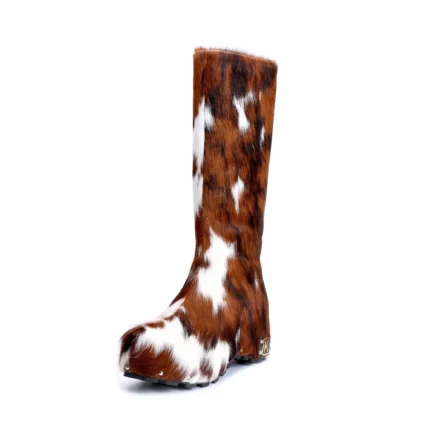 AlpinaMuse™ Luxury Women's Handmade Calf Hair Winter Knee-High Platform Boots – Wool Lined Studded Leather Zip Boots 2