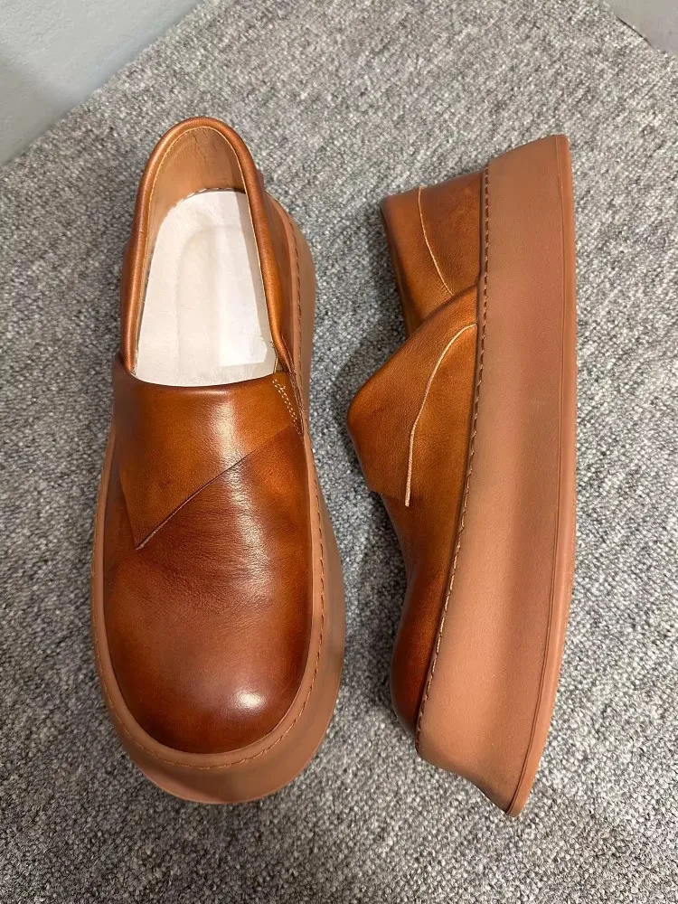 UrbanEase™ Men’s Genuine Leather Platform Loafers – Summer Slip-On Vintage Casual Shoes 5