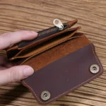 HeritageCraft™ Men's Genuine Leather Short Wallet – Handmade Cowhide Trifold with Zipper Coin Pocket 4