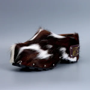 LuxeNest™ Handmade Studded Platform Fur Slippers – Natural Calf Hair Leather-Lined Wedge Clogs with Arch Support 1