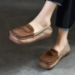 NomadEase™ Women’s Cow Suede Platform Wedge Flats – Handmade Slip-On Ethnic Wedge Shoes for Spring & Summer 6