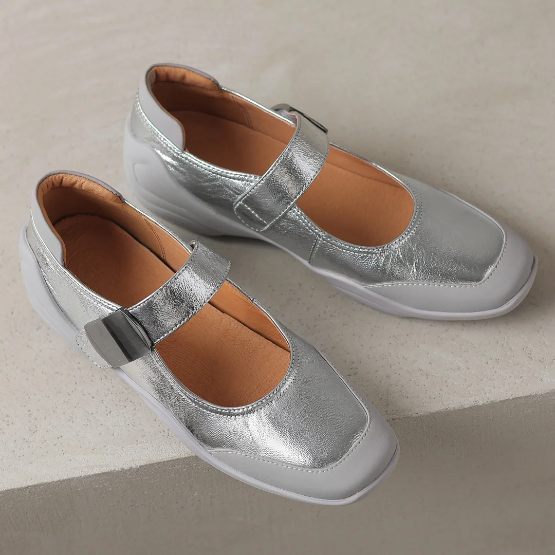 EleganceStep™ Women’s Sheepskin Square Toe Flats – Comfortable Slip-On Loafers with Metal Accent 2