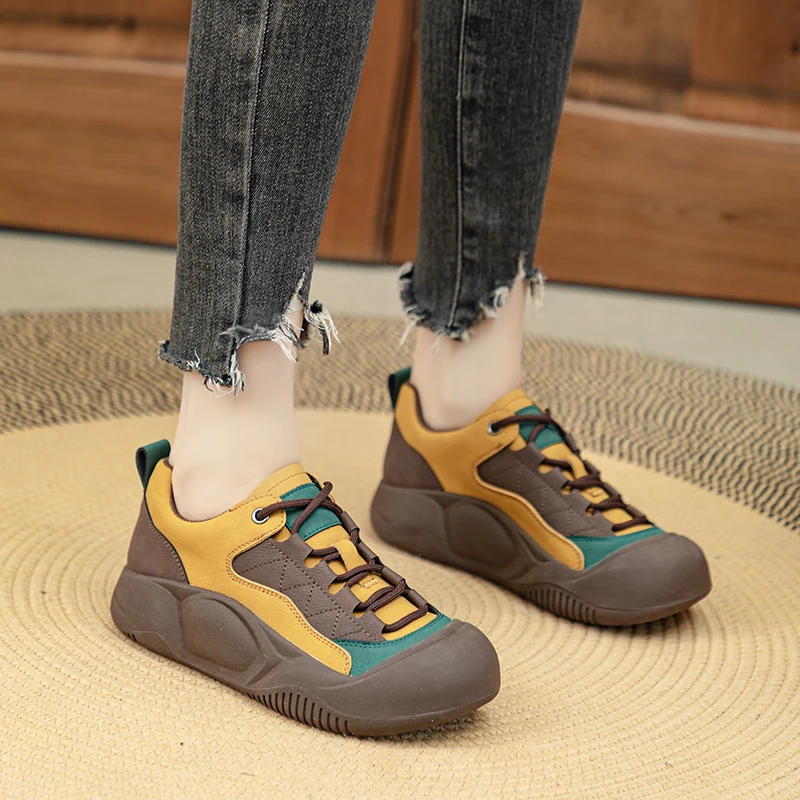 Originality™ Retro Color-Blocked Women Sneakers | Genuine Leather Vulcanized Shoes 2