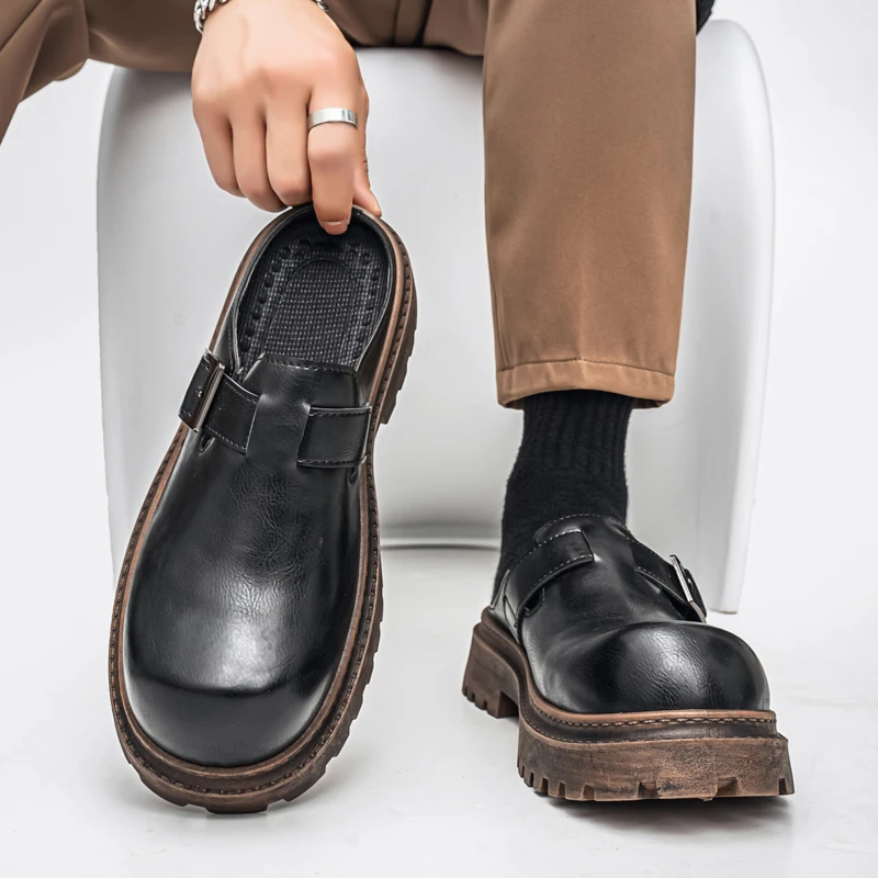 BoldStep™ Thick Platform Leather Mules for Men – Backless Designer Loafers Summer Slip-On Shoes 3