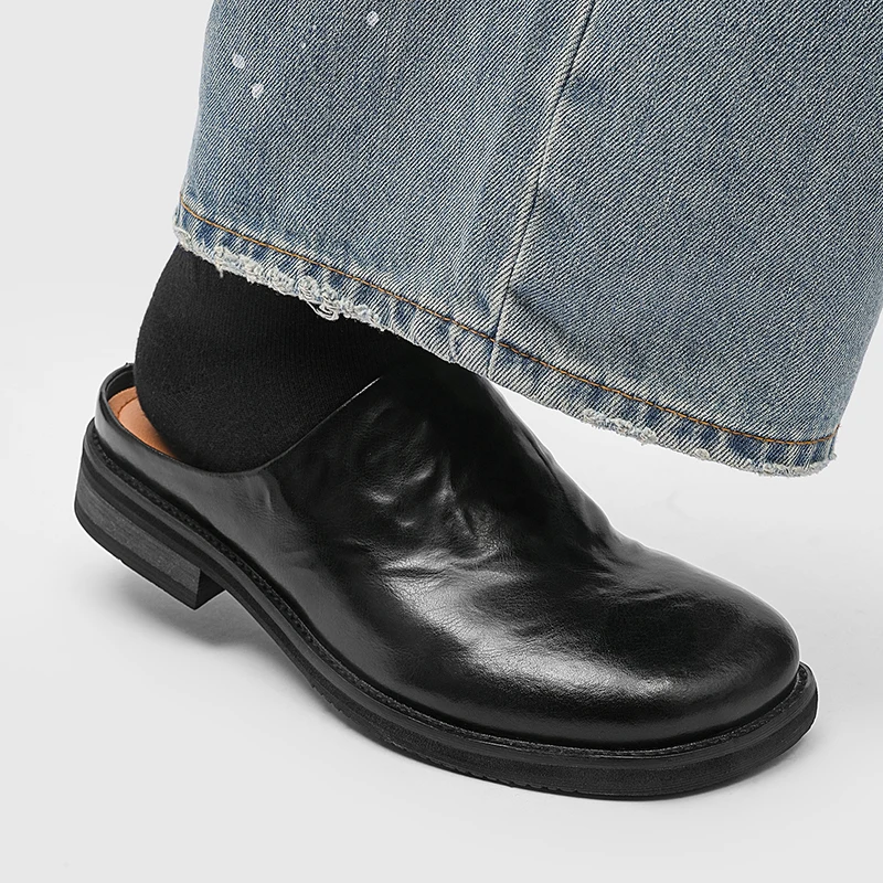GrandeurStep™ Men Leather Mules – Luxury Backless Loafers with Split Leather & Metal Trim 2
