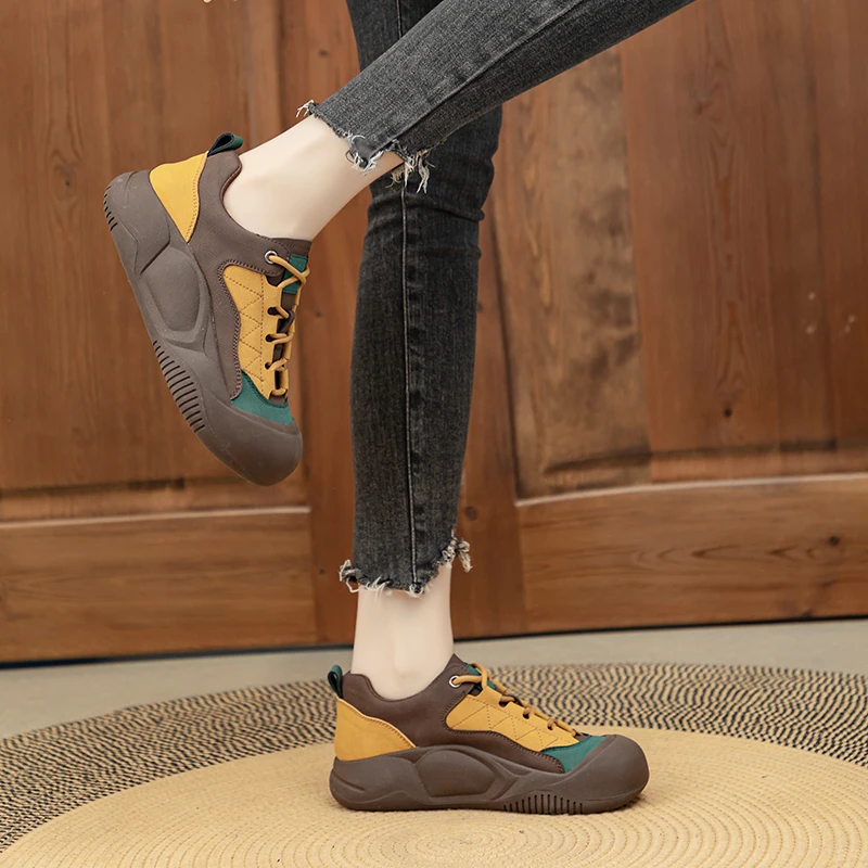 Originality™ Retro Color-Blocked Women Sneakers | Genuine Leather Vulcanized Shoes 4