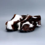 LuxeNest™ Handmade Studded Platform Fur Slippers – Natural Calf Hair Leather-Lined Wedge Clogs with Arch Support 4