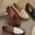 Timeless Elegance™ Men’s Handmade Suede Linen Loafers – Wooden Sole Summer Slip-On Dress Shoes 5