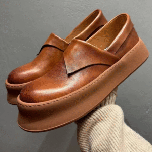 UrbanEase™ Men’s Genuine Leather Platform Loafers – Summer Slip-On Vintage Casual Shoes