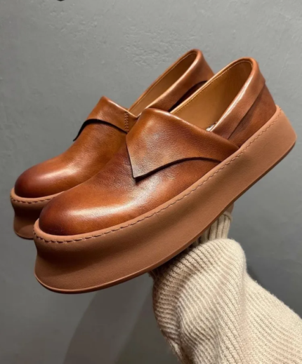 UrbanEase™ Men’s Genuine Leather Platform Loafers – Summer Slip-On Vintage Casual Shoes