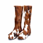 AlpinaMuse™ Luxury Women's Handmade Calf Hair Winter Knee-High Platform Boots – Wool Lined Studded Leather Zip Boots 6