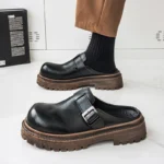 BoldStep™ Thick Platform Leather Mules for Men – Backless Designer Loafers Summer Slip-On Shoes 2