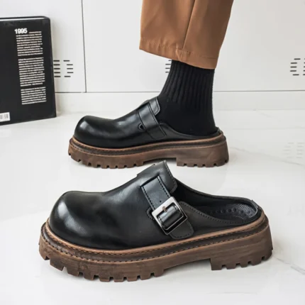 BoldStep™ Thick Platform Leather Mules for Men – Backless Designer Loafers Summer Slip-On Shoes 2