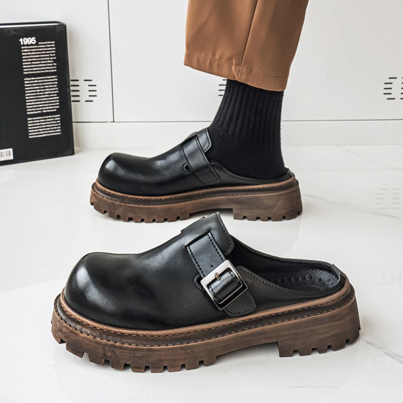 BoldStep™ Thick Platform Leather Mules for Men – Backless Designer Loafers Summer Slip-On Shoes 2