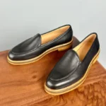 Timeless Elegance™ Men’s Handmade Suede Linen Loafers – Wooden Sole Summer Slip-On Dress Shoes