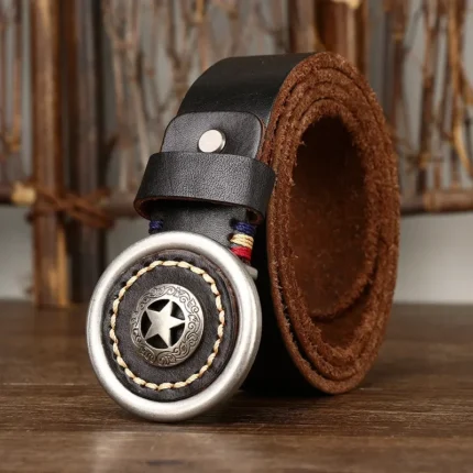 PrestigeCraft™ 3.8CM Genuine Leather Men’s Belt – Thick Cowhide Cowboy & Jeans Belt with Smooth Buckle 2